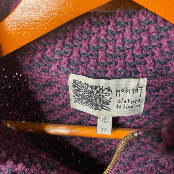Habitat Clothes To Live In‎ Purple Black Knit Zip Front Cardigan Sweater Size XS - Picture 3 of 6